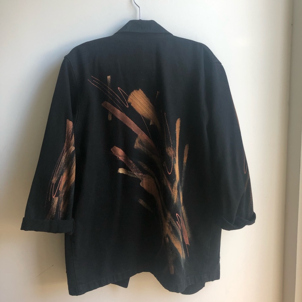 Black Denim Jacket with Brushstroke Detail